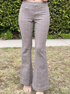 Banana Republic Plaid High Rise Flare Pants in Brown Tan / Trousers Waisted